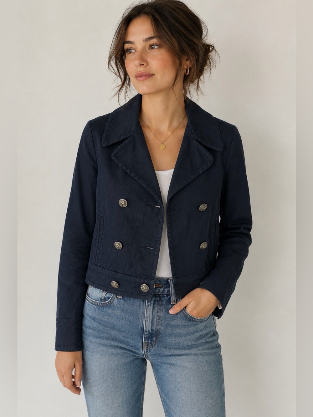 Vintage Y2K Polo Jeans Co Ralph Lauren Navy Cropped Military Jacket M Heritage
